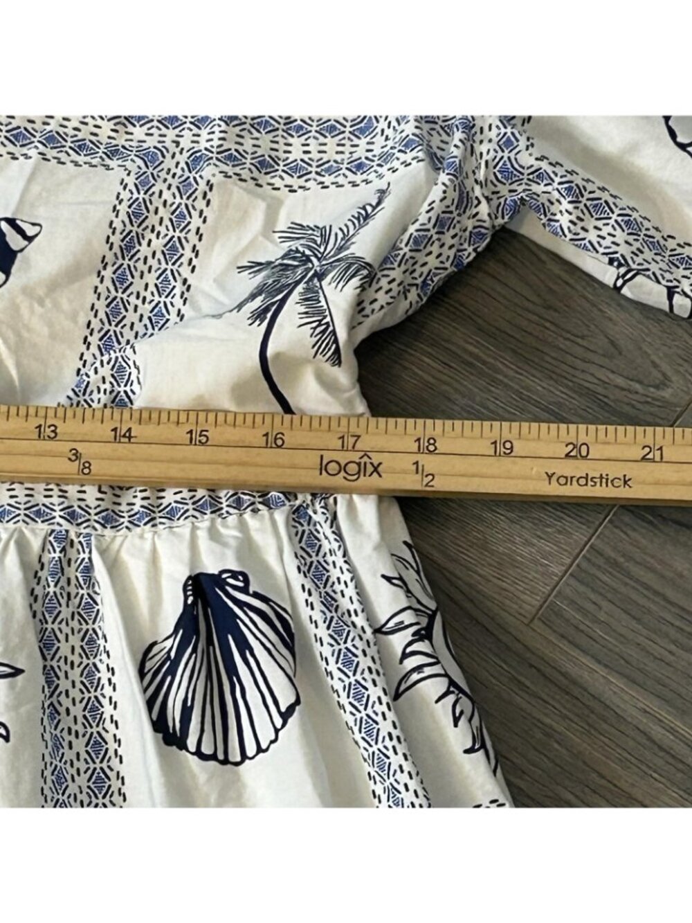 Calypso St. Barth Dress Womens L White Blue Seashell Coastal Palm Tropical Beach - Picture 9 of 11